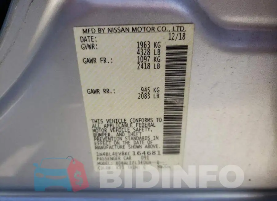 1N4BL4EV8KC164681 Photo# 10