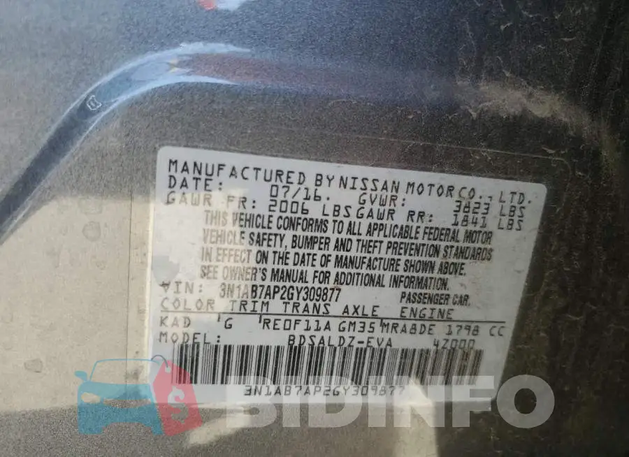 3N1AB7AP2GY309877 Photo# 10