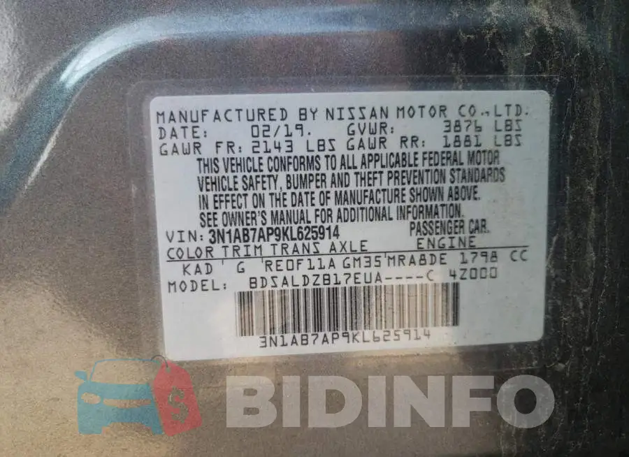 3N1AB7AP9KL625914 Photo# 10