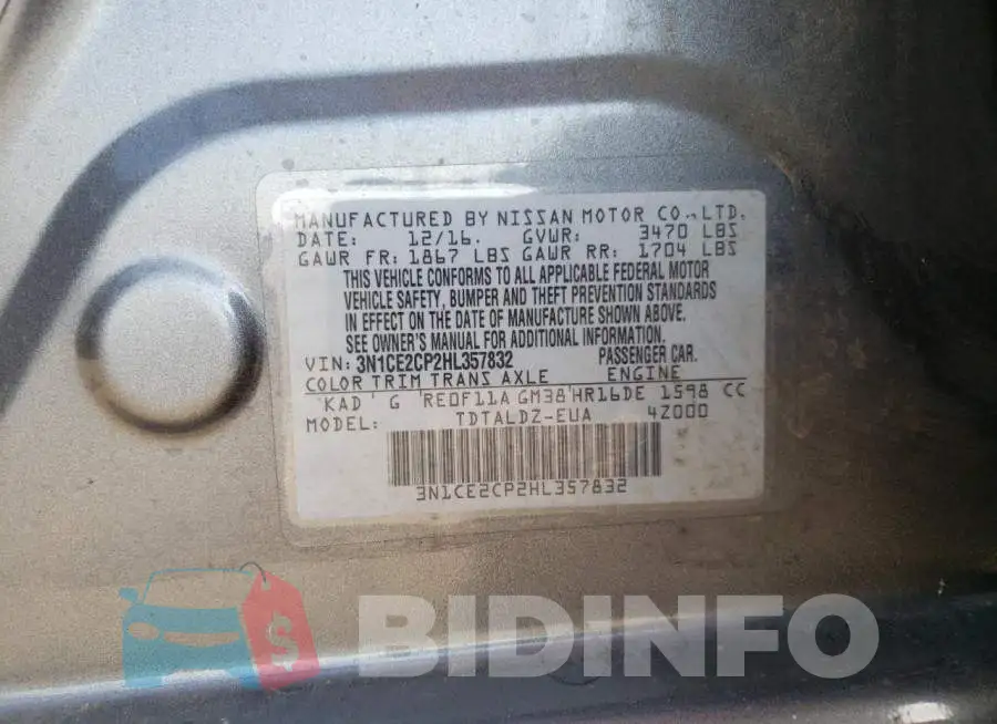 3N1CE2CP2HL357832 Photo# 10