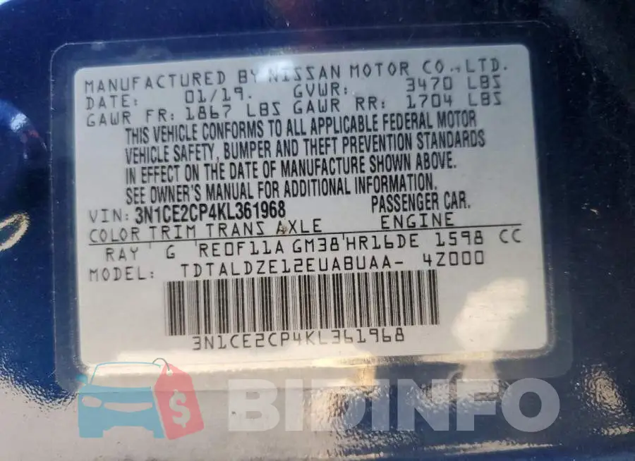 3N1CE2CP4KL361968 Photo# 10