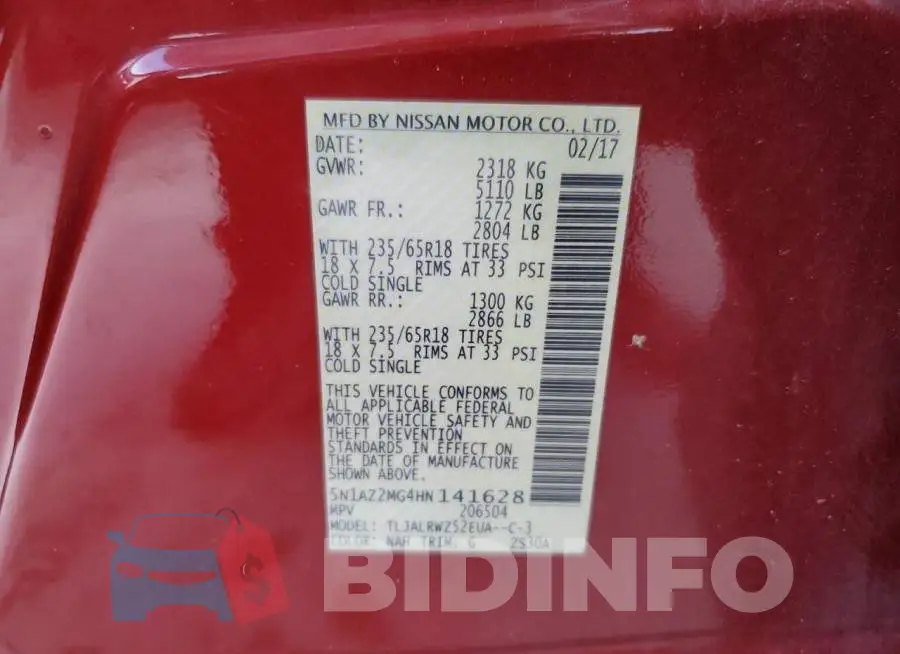 5N1AZ2MG4HN141628 Photo# 10