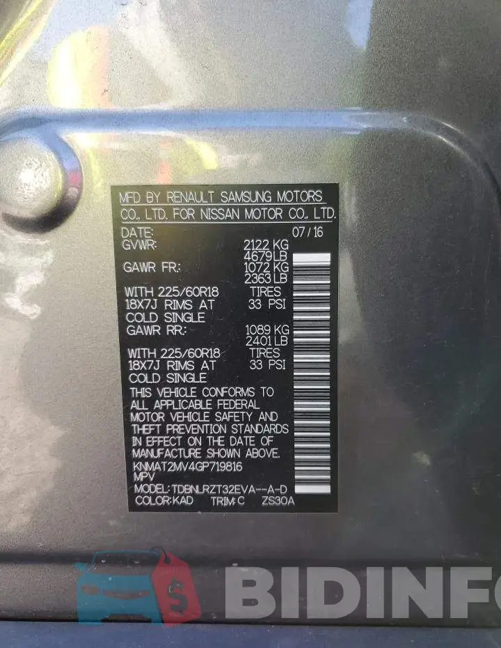 KNMAT2MV4GP719816 Photo# 10