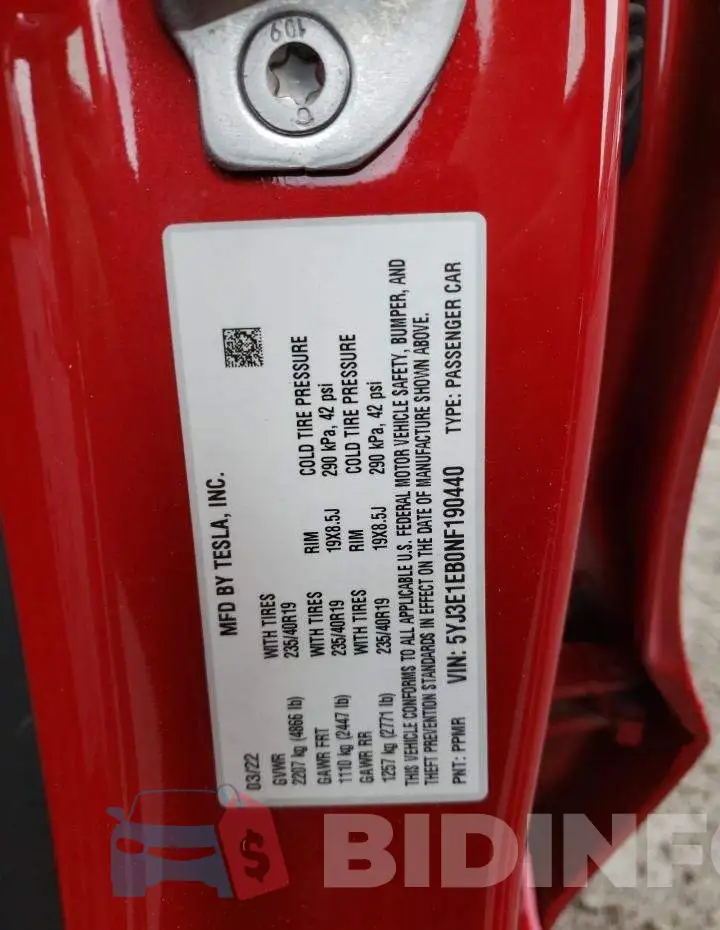 5YJ3E1EB0NF190440 Photo# 10