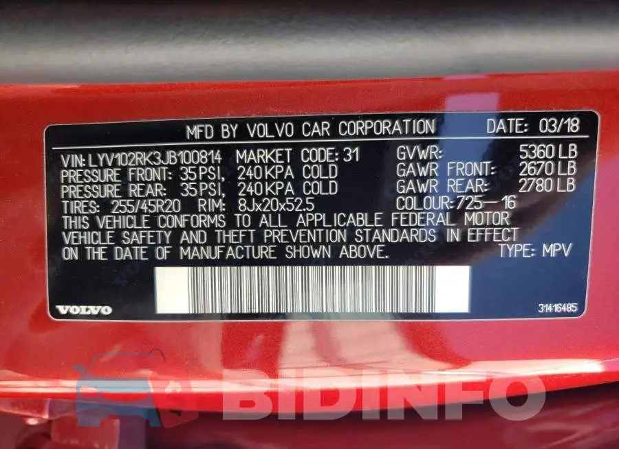 LYV102RK3JB100814 Photo# 10