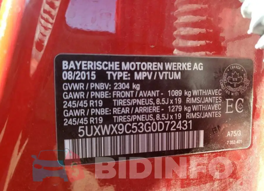 5UXWX9C53G0D72431 Photo# 10