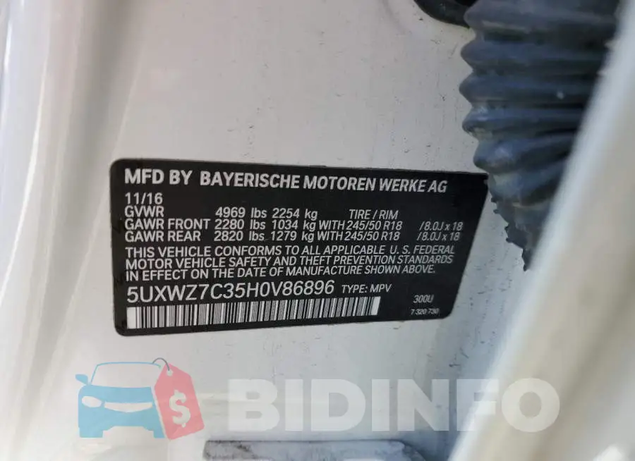 5UXWZ7C35H0V86896 Photo# 10
