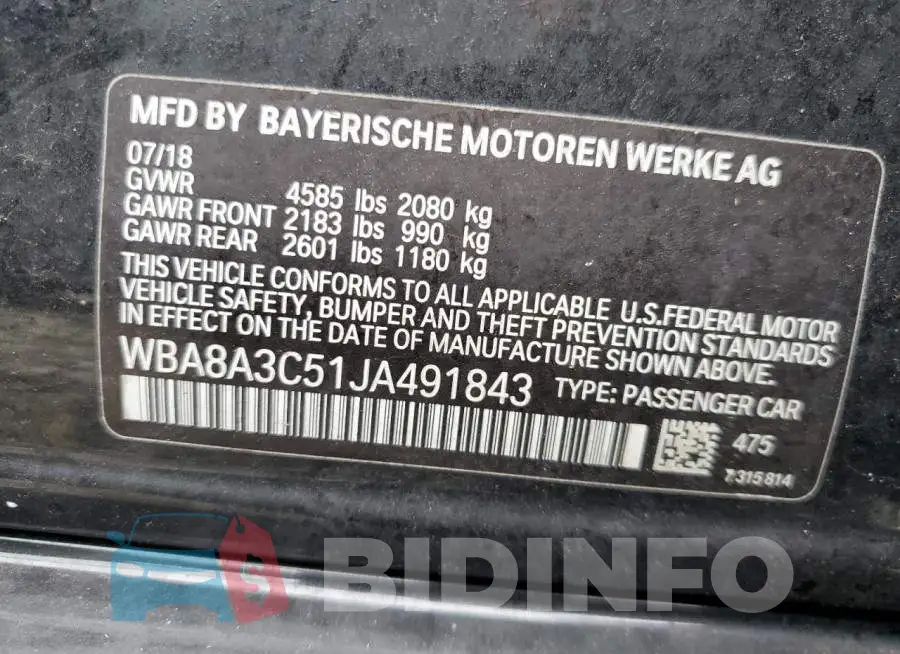 WBA8A3C51JA491843 Photo# 10