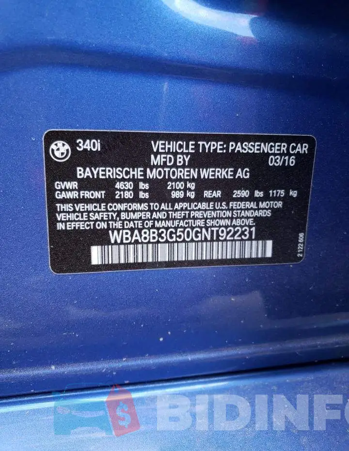 WBA8B3G50GNT92231 Photo# 10