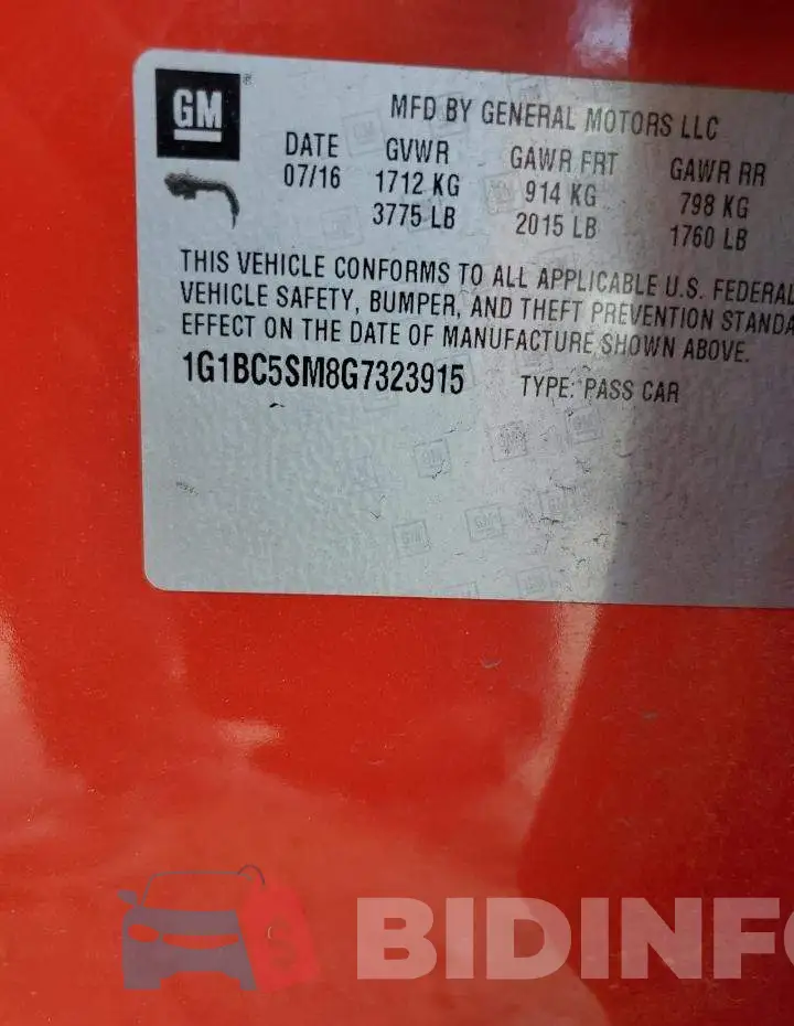1G1BC5SM8G7323915 Photo# 10