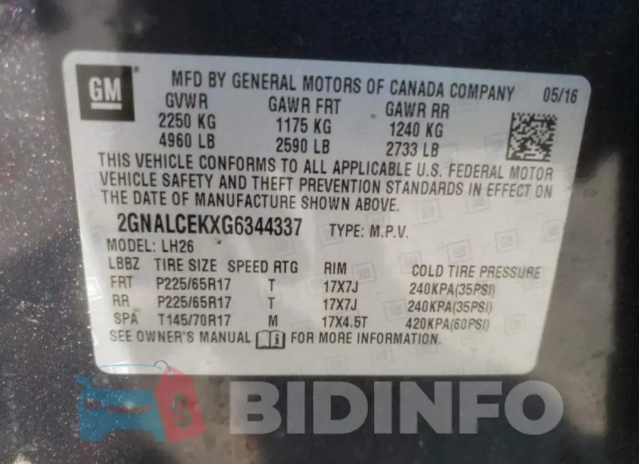 2GNALCEKXG6344337 Photo# 10