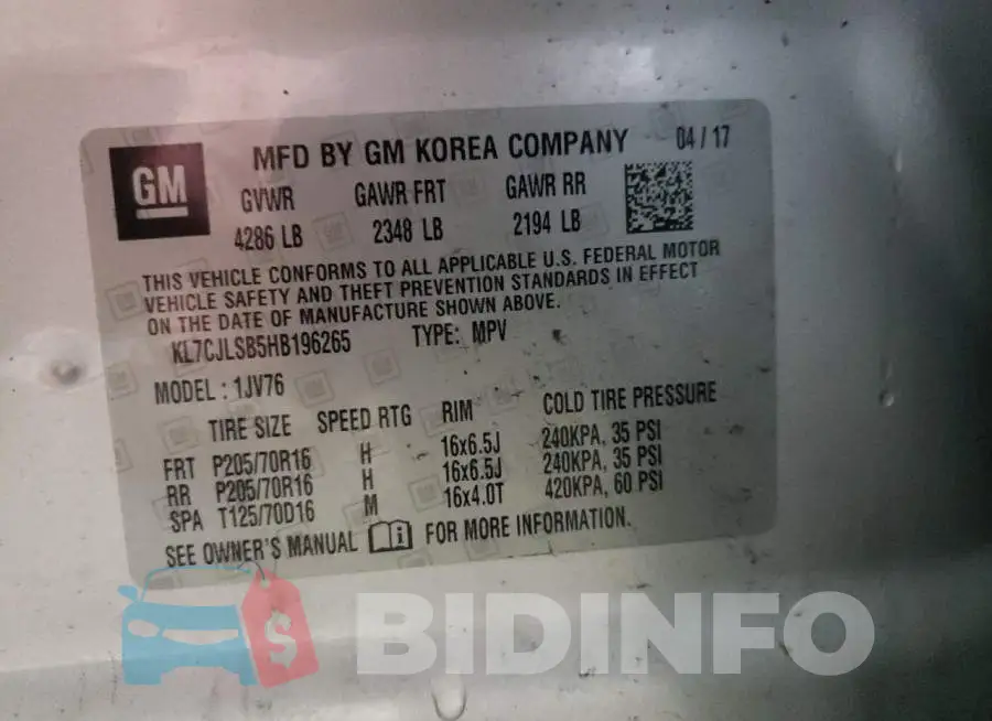 KL7CJLSB5HB196265 Photo# 10
