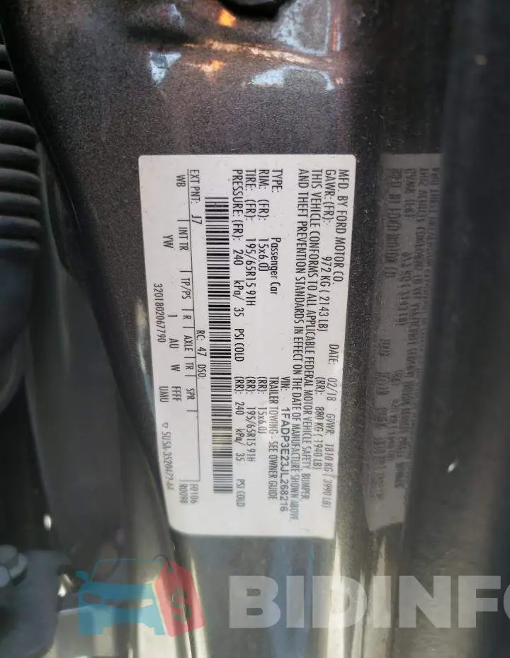 1FADP3E23JL268216 Photo# 10