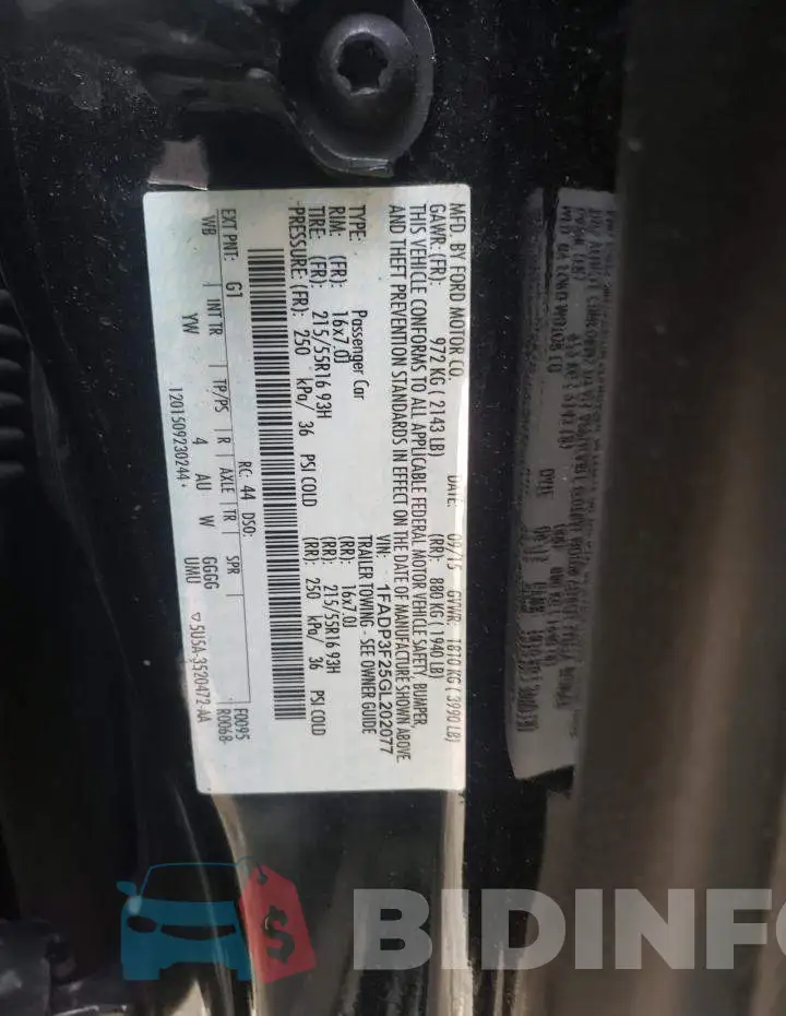 1FADP3F25GL202077 Photo# 10