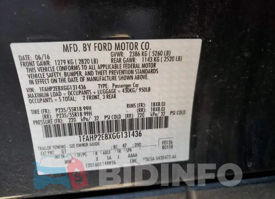 1FAHP2E8XGG131436 Photo# 10