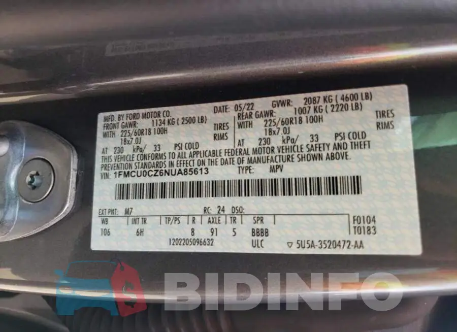 1FMCU0CZ6NUA85613 Photo# 10