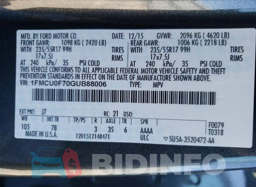 1FMCU0F70GUB88006 Photo# 10