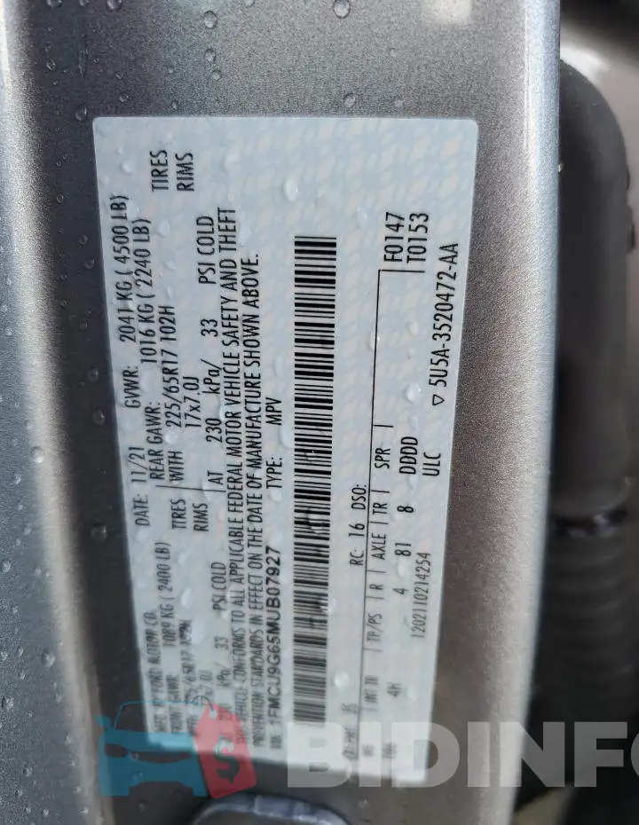 1FMCU9G65MUB07927 Photo# 10