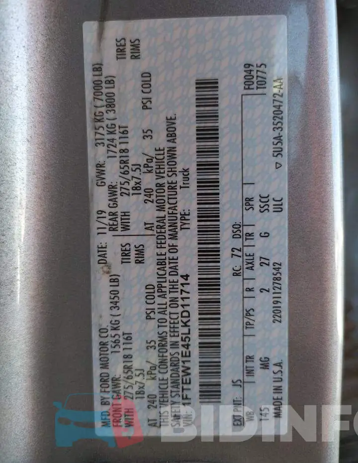 1FTEW1E45LKD11714 Photo# 10