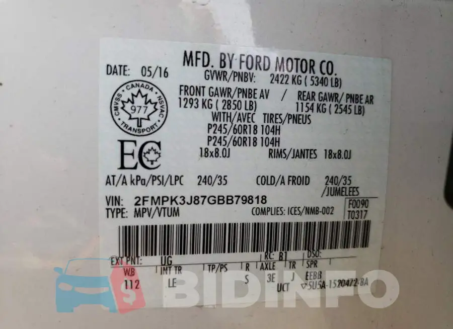 2FMPK3J87GBB79818 Photo# 10