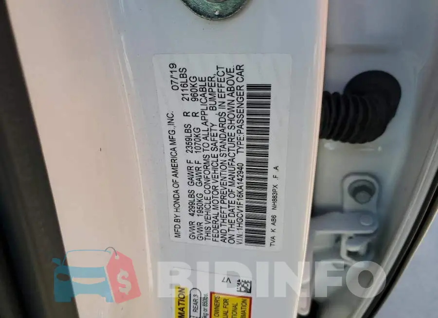 1HGCV1F16KA142940 Photo# 10