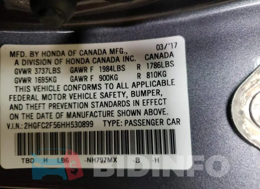 2HGFC2F56HH530899 Photo# 10