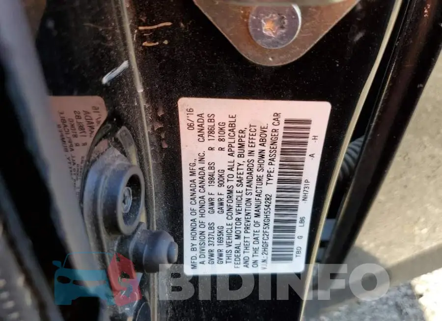 2HGFC2F5XGH554282 Photo# 10