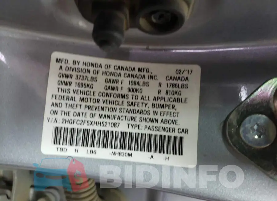 2HGFC2F5XHH521087 Photo# 10