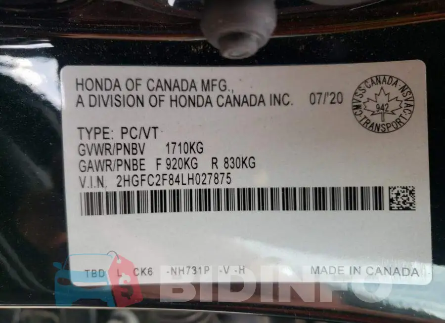 2HGFC2F84LH027875 Photo# 10