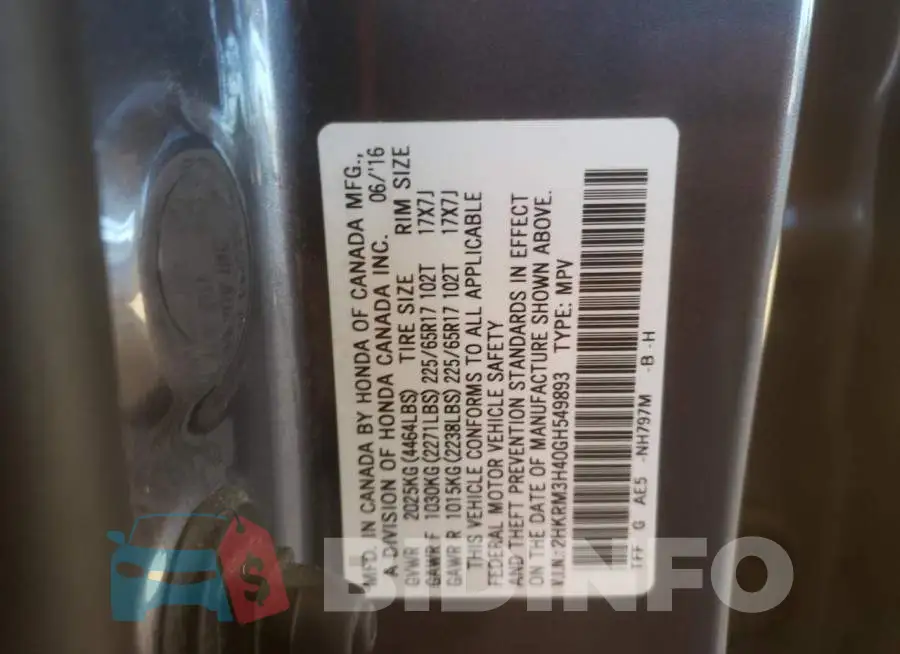 2HKRM3H40GH549893 Photo# 10