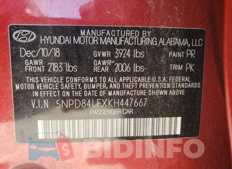 5NPD84LFXKH447667 Photo# 10