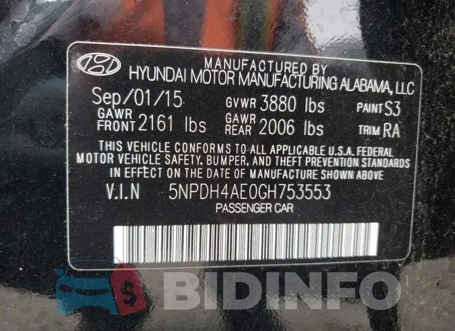 5NPDH4AE0GH753553 Photo# 10