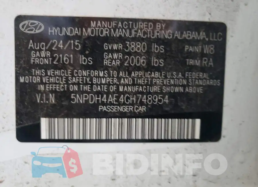 5NPDH4AE4GH748954 Photo# 10