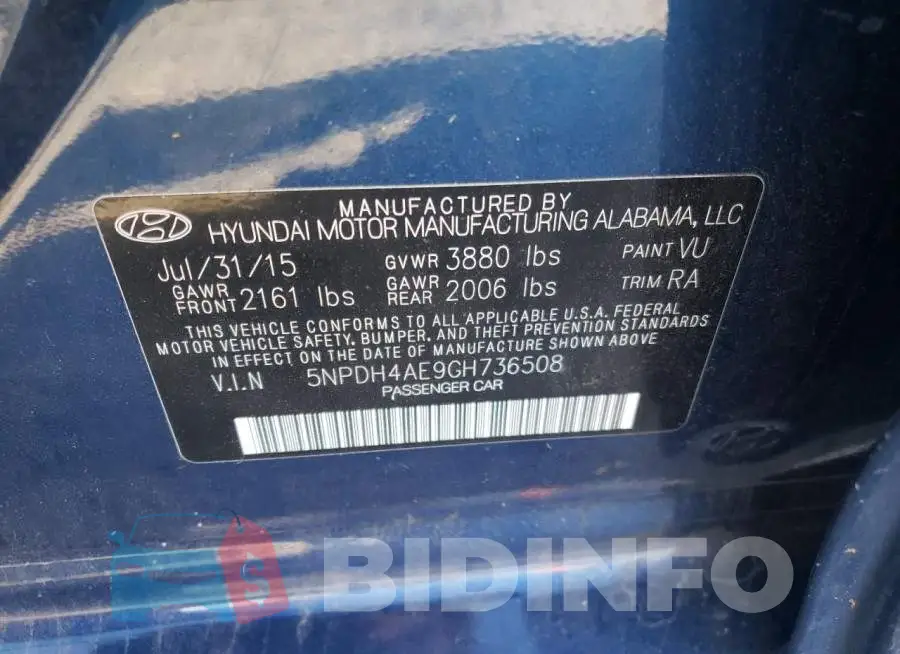 5NPDH4AE9GH736508 Photo# 10