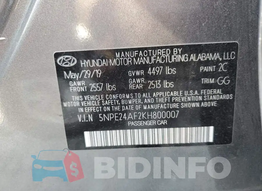 5NPE24AF2KH800007 Photo# 10