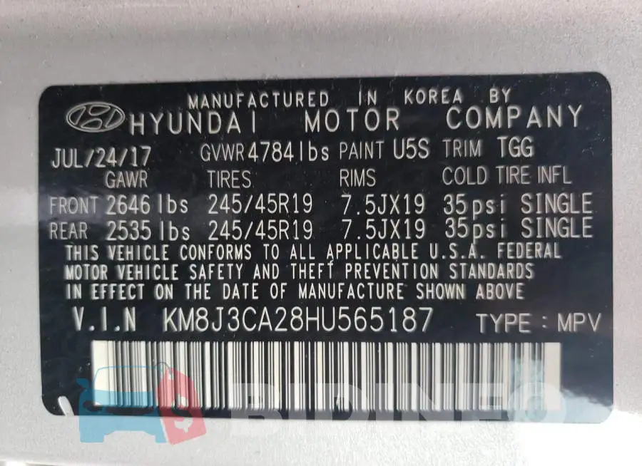 KM8J3CA28HU565187 Photo# 10
