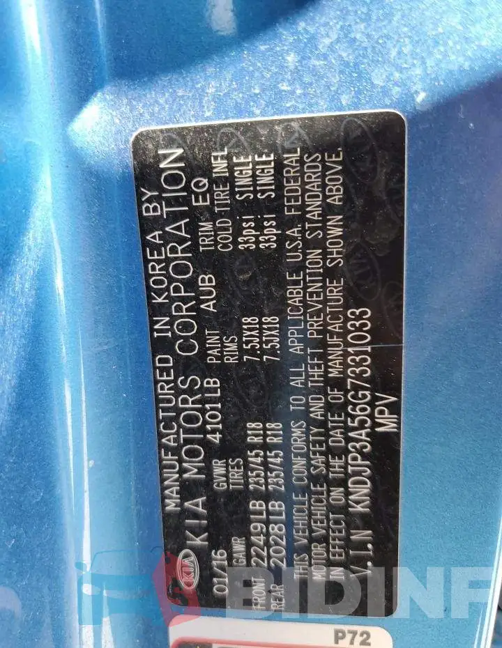 KNDJP3A56G7331033 Photo# 10