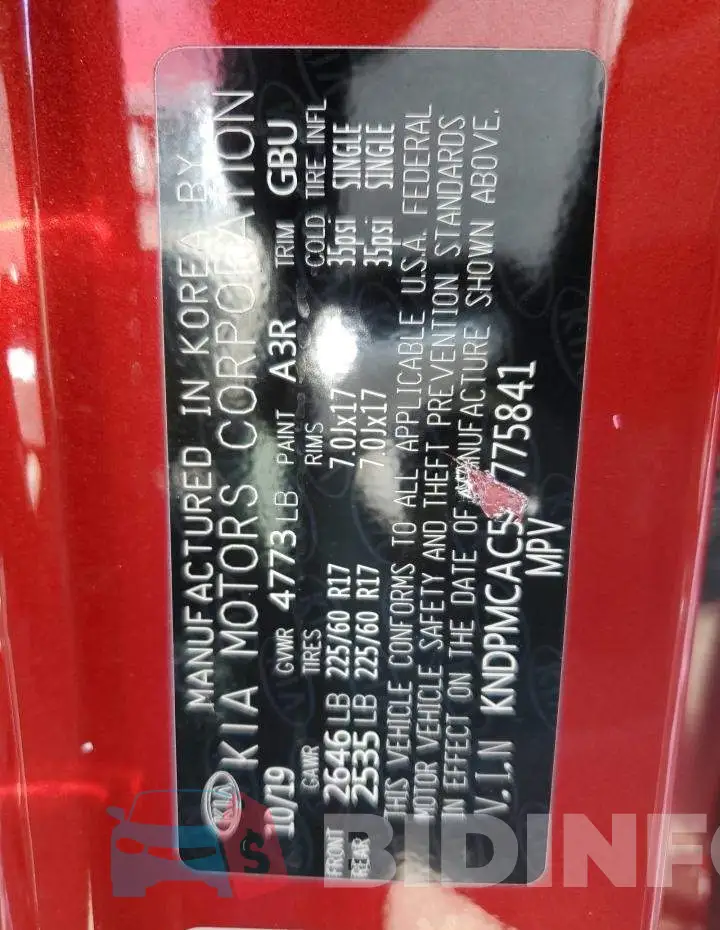 KNDPMCAC5L7775841 Photo# 10