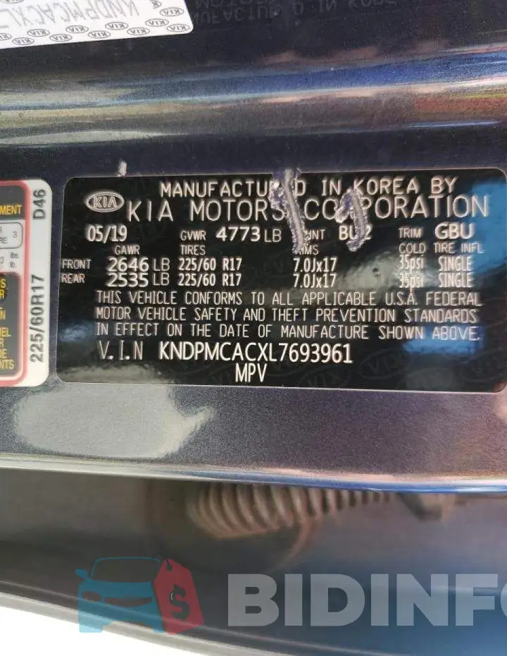 KNDPMCACXL7693961 Photo# 10