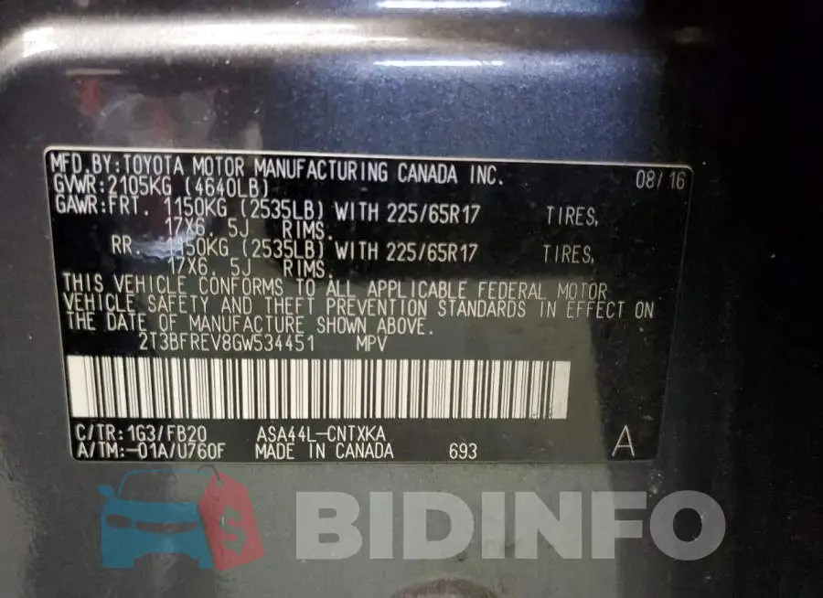 2T3BFREV8GW534451 Photo# 10