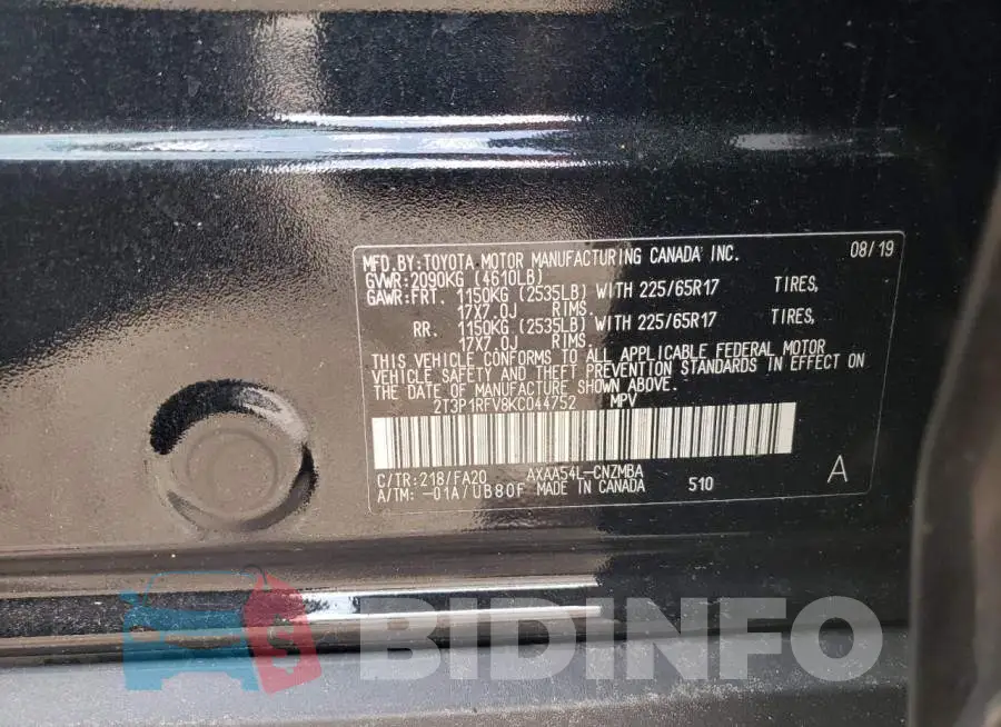 2T3P1RFV8KC044752 Photo# 10