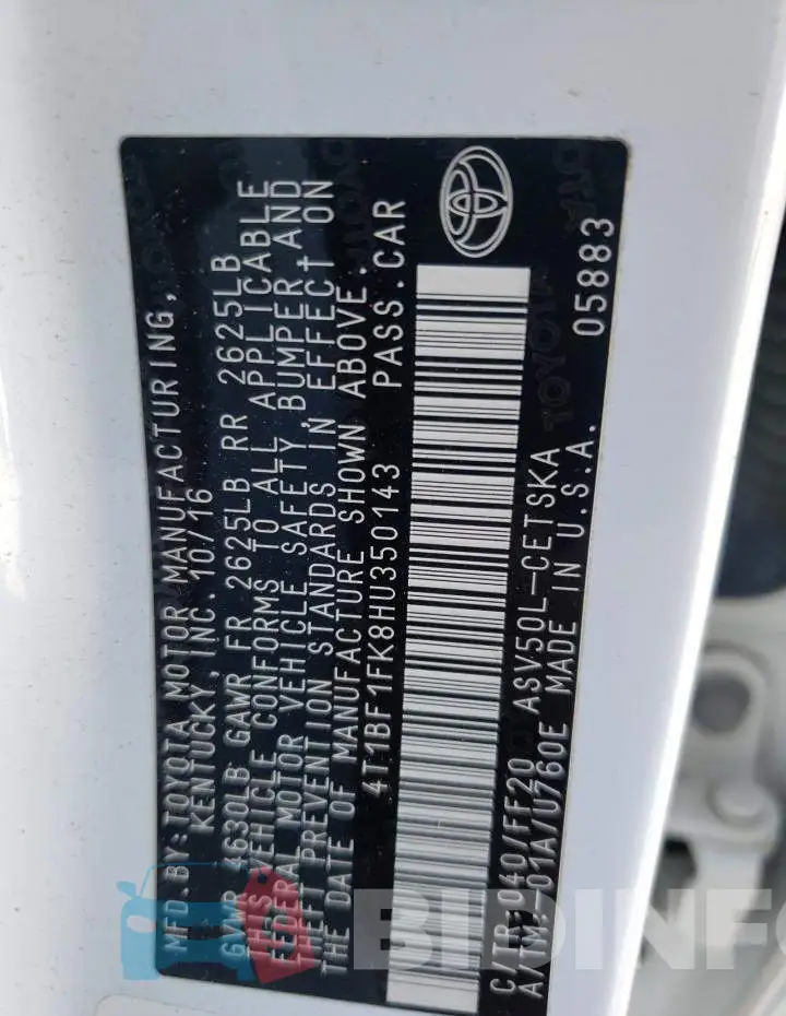 4T1BF1FK8HU350143 Photo# 10