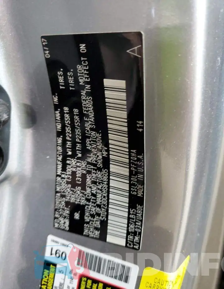 5TDYZ3DCXHS848605 Photo# 10