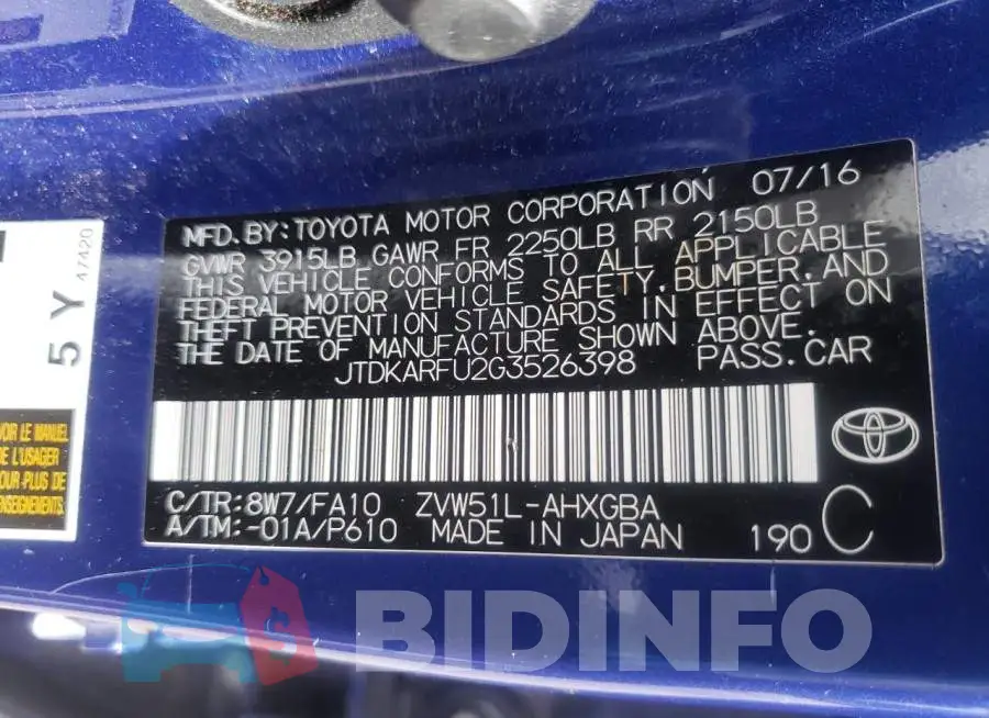 JTDKARFU2G3526398 Photo# 10
