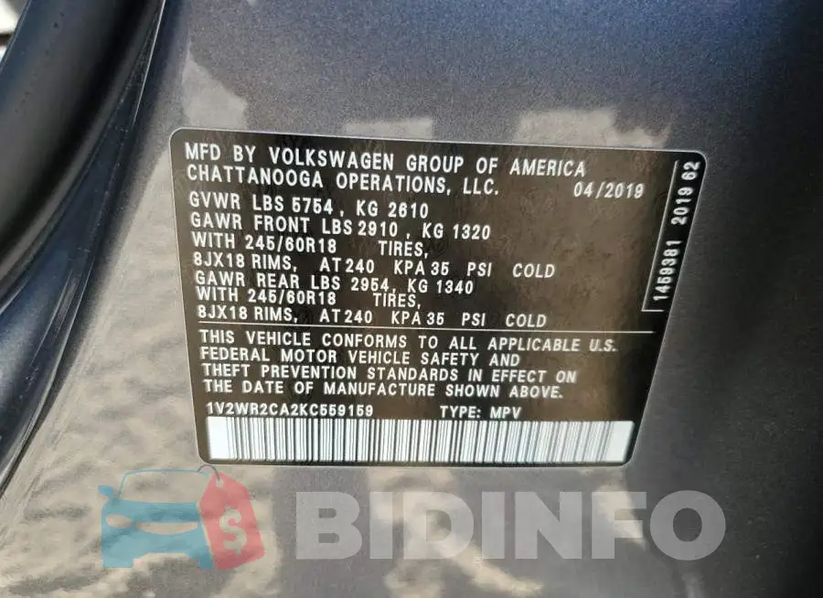1V2WR2CA2KC559159 Photo# 10