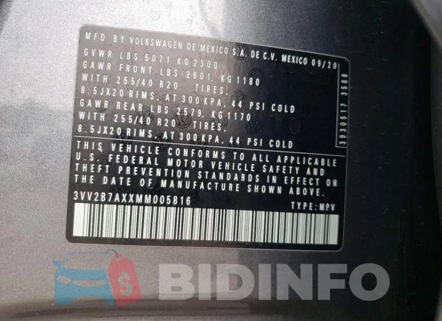 3VV2B7AXXMM005816 Photo# 10