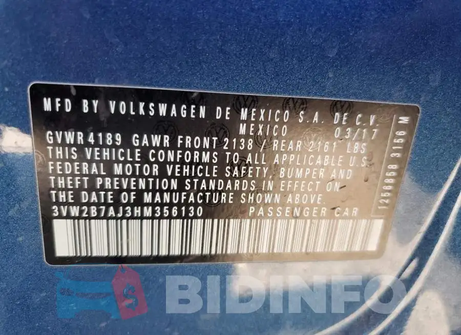 3VW2B7AJ3HM356130 Photo# 10