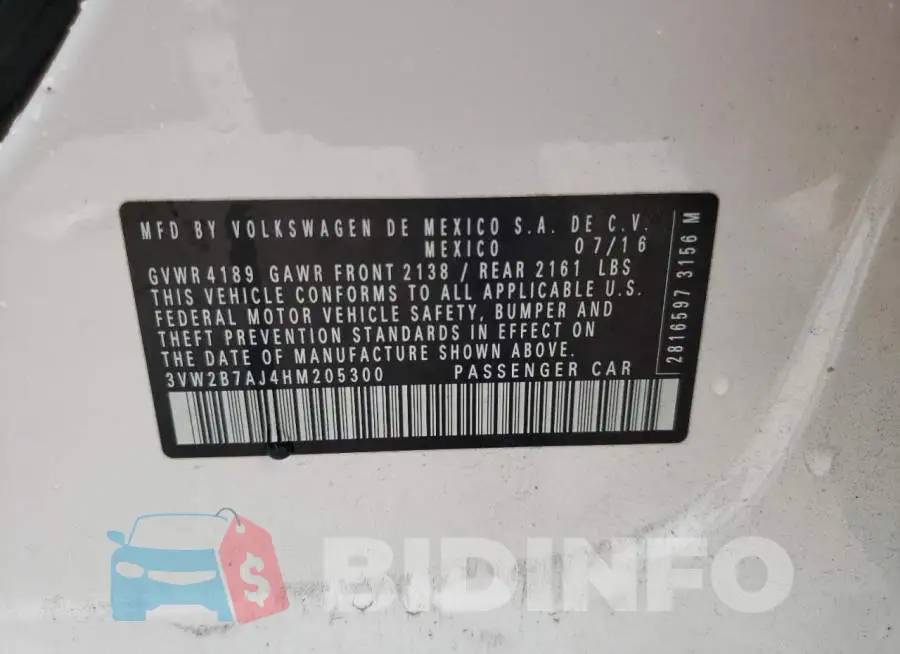 3VW2B7AJ4HM205300 Photo# 10