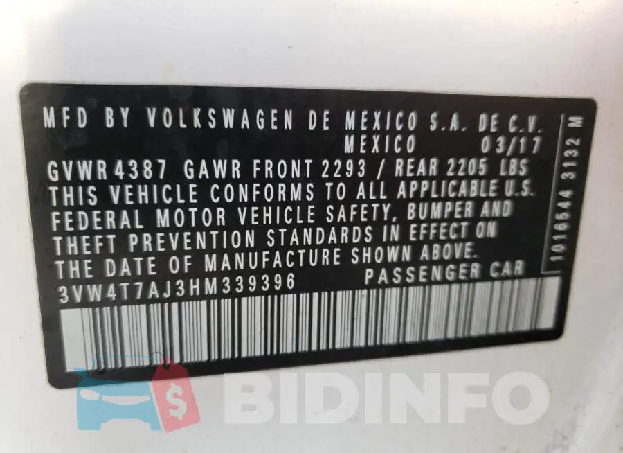 3VW4T7AJ3HM339396 Photo# 10