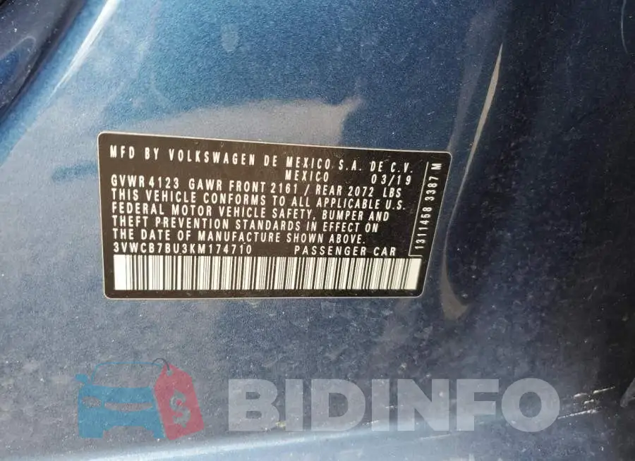 3VWCB7BU3KM174710 Photo# 10